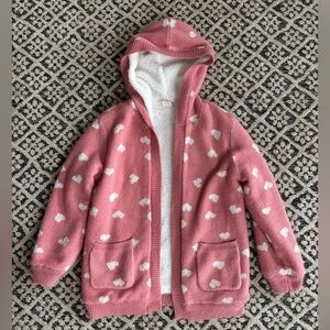 Pink Hooded Kids Cardigan with White Accents